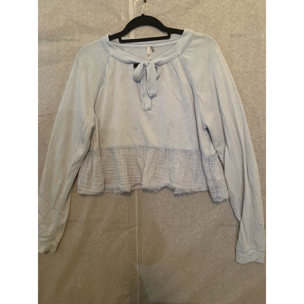 FREE PEOPLE Women's Jersey Tee Size Medium Blue Basic Long Sleeve (1379)